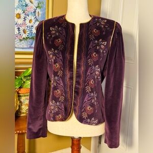 Vintage 80s MJ Concepts Purple Velvet Lined Boho Cropped Jacket Size 11